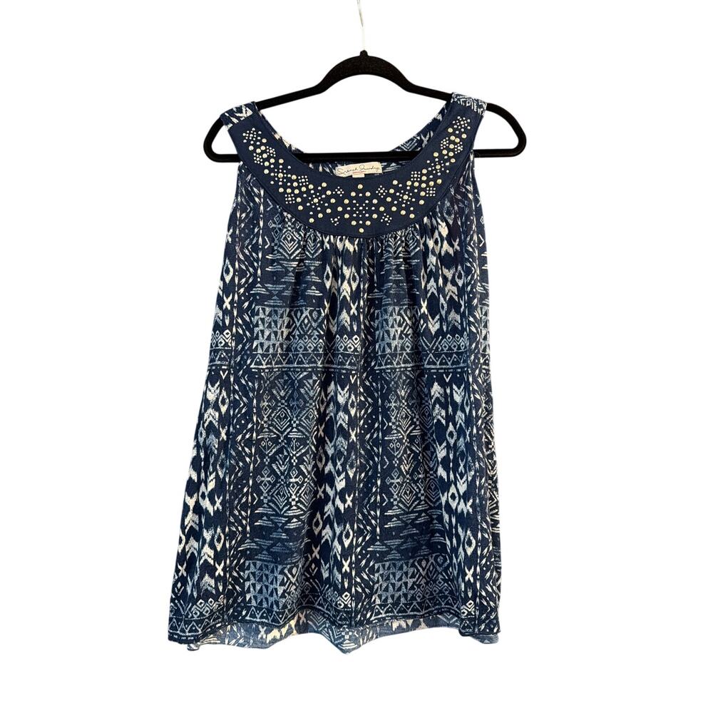 French Laundry Womens Plus Size Blue & White Tribal Print Tank Top Size 14/16 1X
